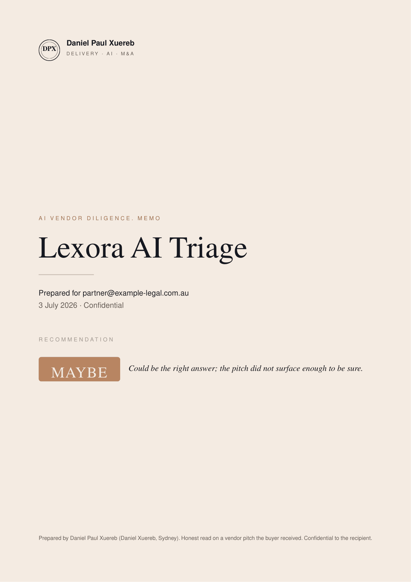 AI Vendor Diligence sample report cover